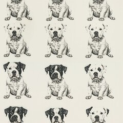 Obraz premium Seamless pattern of cute puppies in black and white colors on a white background