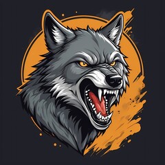 Obraz premium aggressive wolf vector, fierce wolf illustration, snarling wolf artwork, wolf head vector, predatory wolf design, howling wolf graphics, wolf character vector, wild wolf drawing, wolf in motion vector