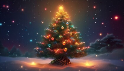 Naklejka premium Árvore de Natal iluminada colorida