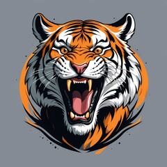 Naklejka premium aggressive tiger vector, fierce tiger illustration, powerful tiger artwork, tiger head vector, tiger in action vector, wild tiger graphics, striking tiger design, bold tiger image, roaring tiger vecto