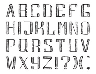 Letters latin alphabet, contour scribble drawings, vector illustration isolated on white