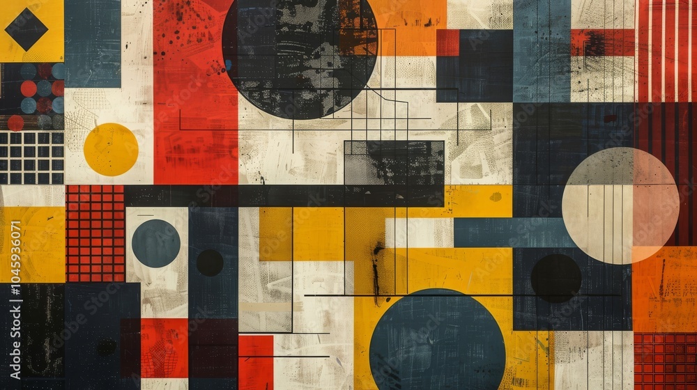 Poster a dynamic geometric vector background, featuring scandinavian colors with a mix of circles and squar