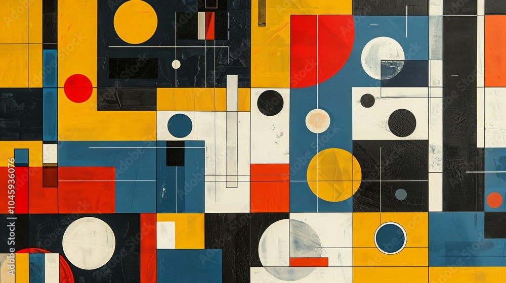 Poster a dynamic geometric vector background, featuring scandinavian colors with a mix of circles and squar