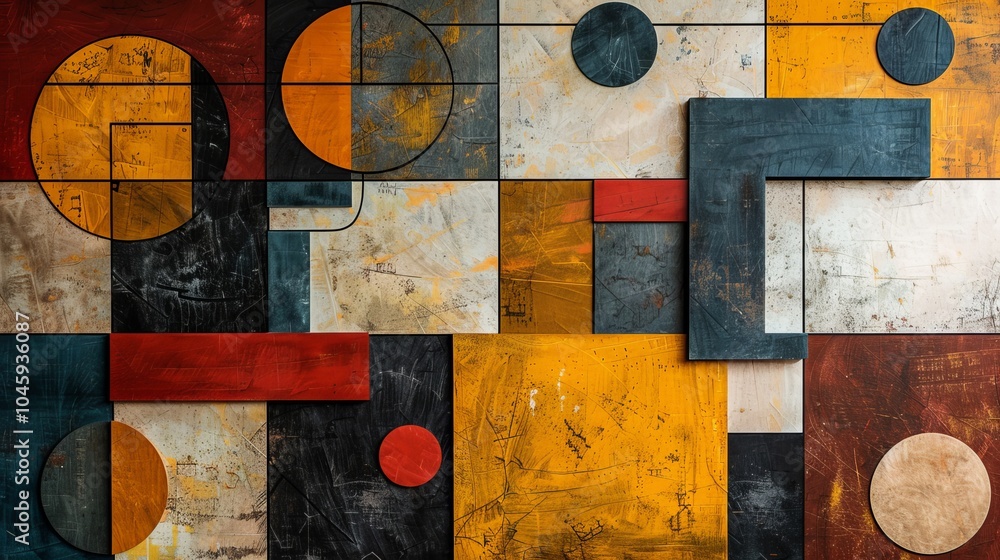 Poster a dynamic geometric vector background, featuring scandinavian colors with a mix of circles and squar