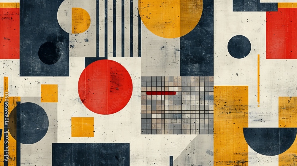 Poster a dynamic geometric vector background, featuring scandinavian colors with a mix of circles and squar