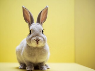 Expressive Rabbit on Bright Yellow Background.