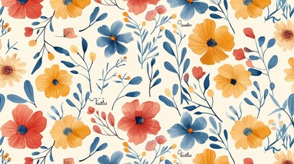 Minimalist vector flowers, "Happy Mother's Day" in stylish script, soft color palette