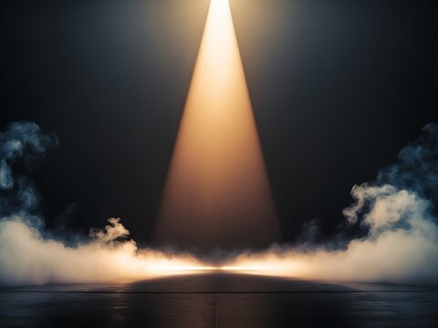 spotlight on empty stage with atmospheric smoke.