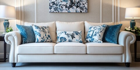 Elegant Blue and White Living Room