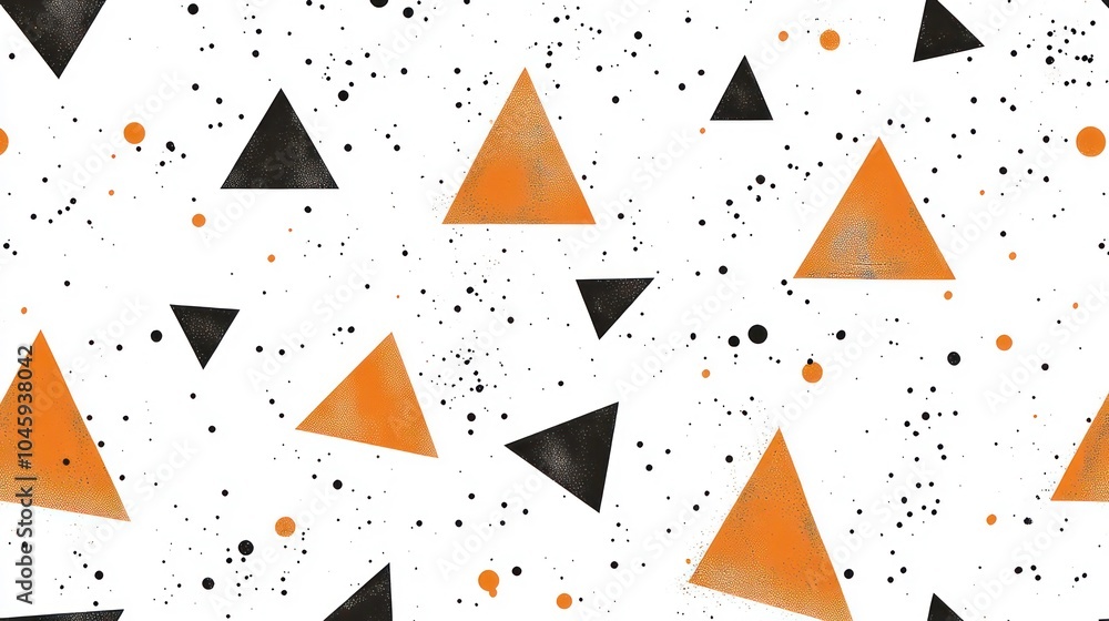 Poster abstract seamless pattern with orange and black triangles on a white background with black and orang