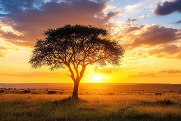 Fototapeta premium Vast African Savannah at Sunrise Landscapes