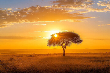 Vast African Savannah at Sunrise Landscapes