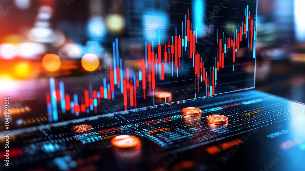Poster the dynamism of the stock market is displayed through a graph that visualizes data in a modern urban