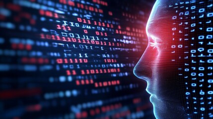 A digital entity emerges from a swirling mass of data, obfuscated by glitches and errors. It represents the line between the physical and digital worlds.