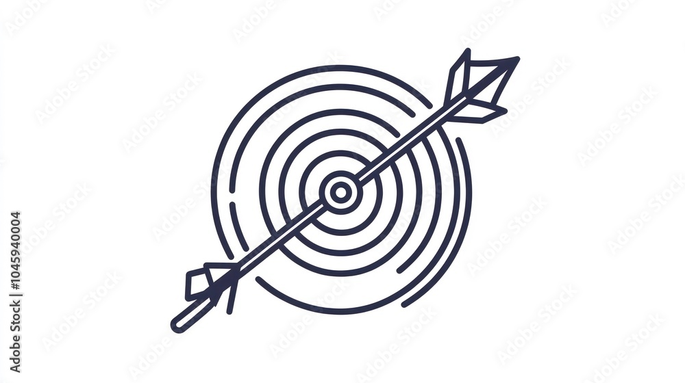 Poster a simple line drawing of an arrow striking the center of a target.