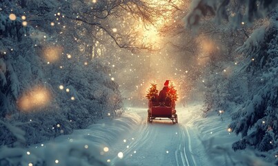Charming Christmas Sleigh Ride Through a Snowy Forest, Filled with Holiday Spirit