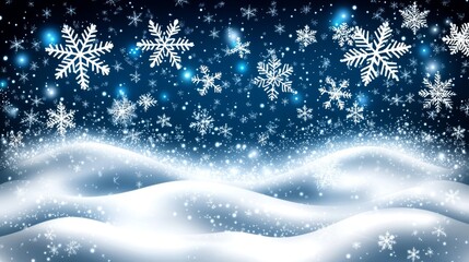 Naklejka premium A magical winter atmosphere is created by swirling flakes and ethereal bokeh effects created by mesmerizing snowfall illuminated against a dark background.