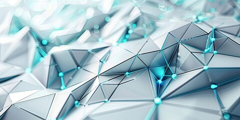 A futuristic abstract image with blue geometric shapes and glowing lights, perfect for technology themes.