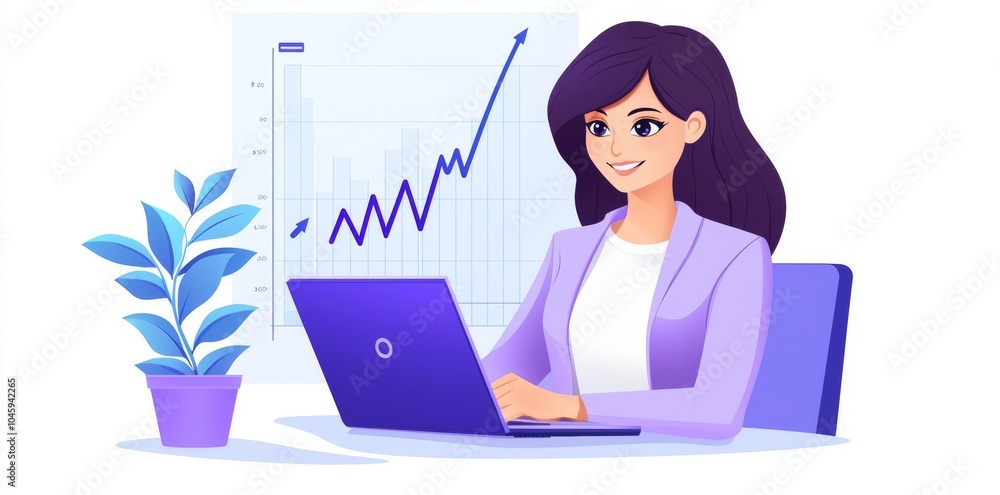 Aufkleber Symbolizing data analysis or financial technology, a woman interacts with digital graphs and analytics on a white background