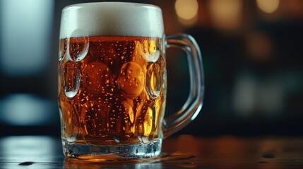 Crisp Glass of Beer with Foam Top