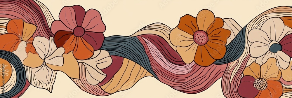 Leinwandbilder this vibrant doodle showcases warm colors and retro-inspired patterns, blending floral shapes with f