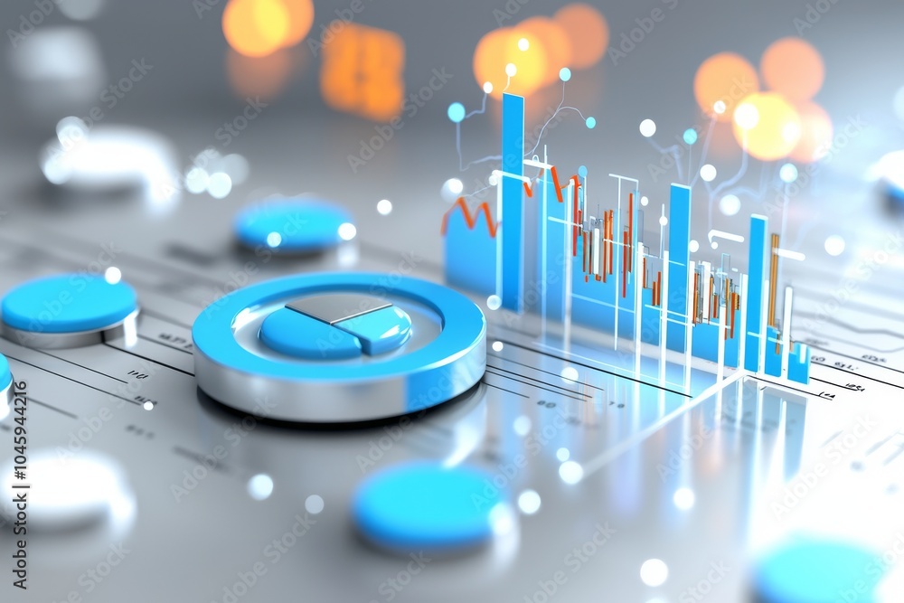 Poster data collection and statistical analysis concept image with charts and graphs. light reflection and 