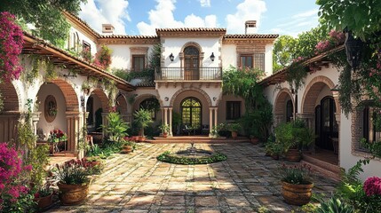 Fototapeta premium Mediterranean villa with a courtyard.