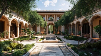 Fototapeta premium Mediterranean villa with a courtyard.