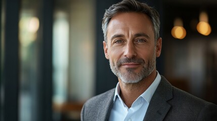 Obraz premium Middle-aged American man with a business suit and a friendly look.