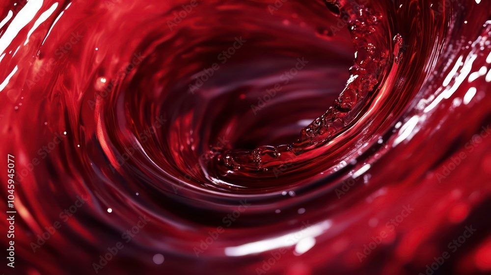 Poster close-up view of swirling red liquid, creating a vortex effect.