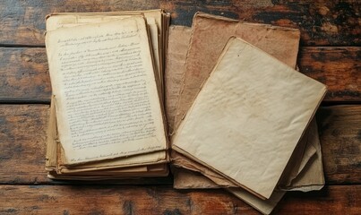 Obraz premium old books vintage on wood floor and paper aged background or texture