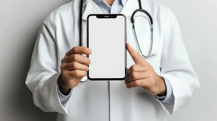 Doctor pointing at smartphone screen
