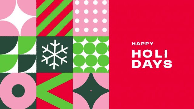 Happy Holidays greeting card animation with geometric abstract pattern.