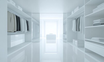 Minimal Dressing room and walk in closet with a white wardrobe
