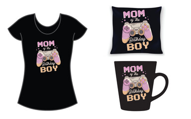 Mom of the Birthday Boy Matching Birthday Party Video Gamer T-Shirt.