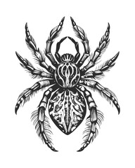 Hand drawn spider sketch engraving style vector