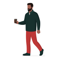 Man walking and holding a take away coffee