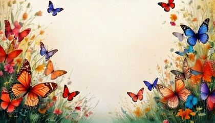 Fototapeta premium watercolor of butterfly background with empty copy space in the middle