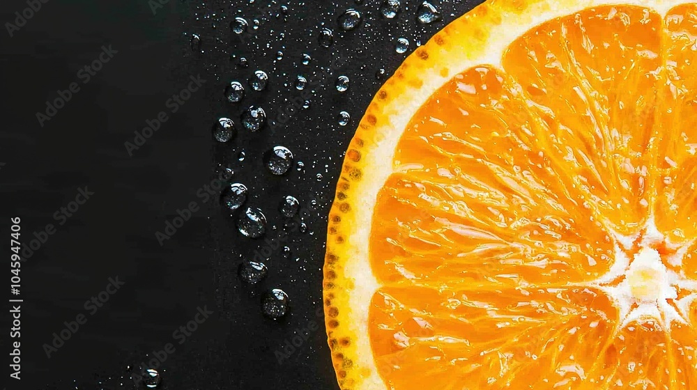 Poster an orange slice on a wet table with adjacent orange slices