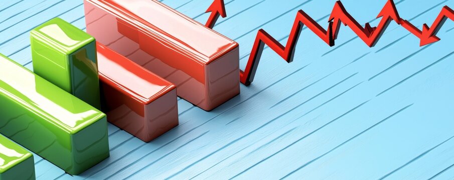 An arrow graph with green and red arrows. An increase and decrease chart. An EPS chart that shows 10 EPS. Modern financial arrows up and down.