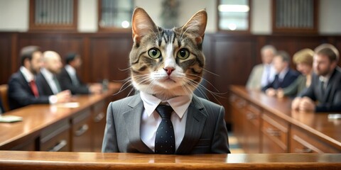 Cat in Suit at the Conference Table, Humorous, Animal
