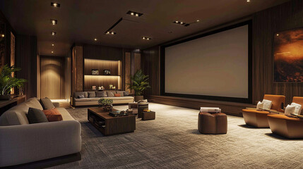 a contemporary home theater with a retractable