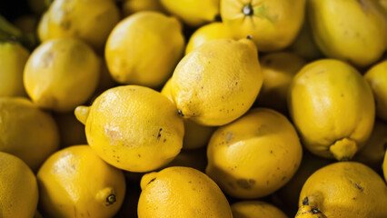 Fresh ripe lemons in a sunny close-up shot