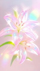 Obraz premium Sparkling pink lily in soft light with rainbow gleam