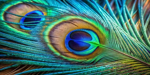 Obraz premium Peacock Feather Closeup - Vibrant Colors and Intricate Patterns, bird, nature