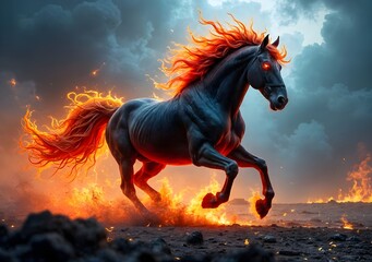 A majestic flaming stallion