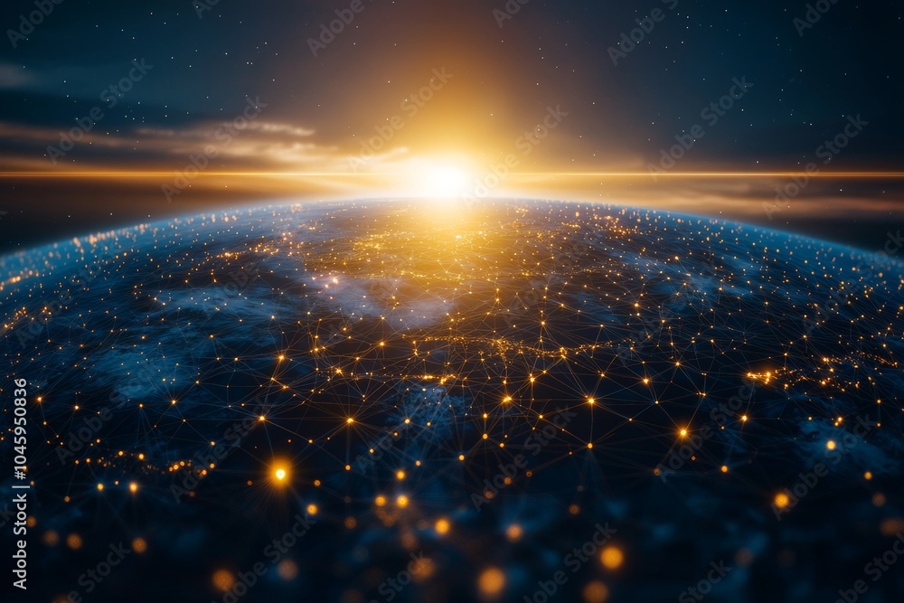 Poster a global network concept, big data analytics and business, a world map point and line composition co