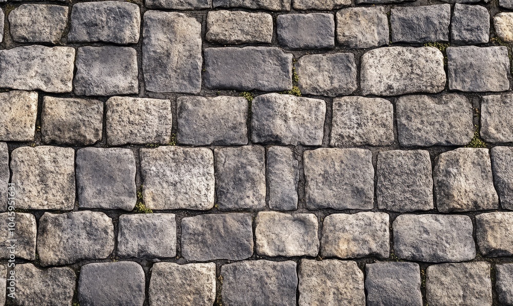 Poster seamless gray cobblestone wall or road background texture. tileable grungy natural rock and stone sh