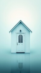 Minimalist Blue House with Door and Reflection
