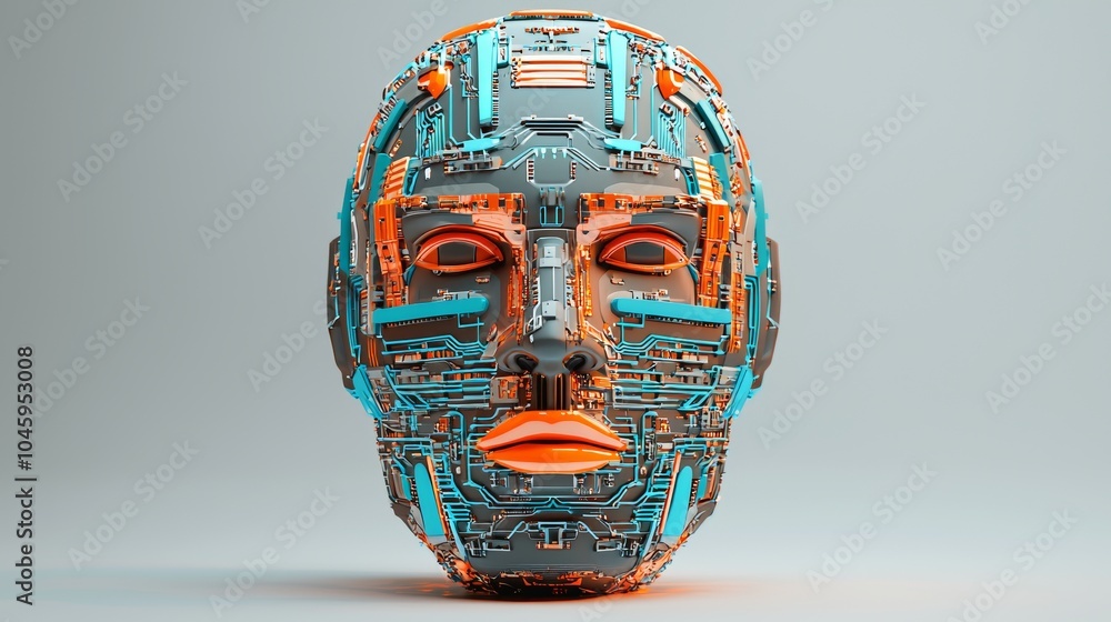 Poster a realistic stock image of a computer mind connection head. a human head with a circuit board inside